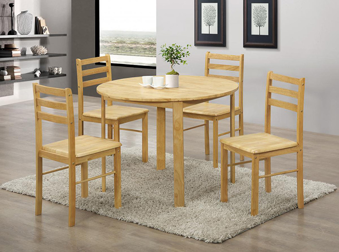 York Rubber Wood Round Dining Set With 4 Chairs